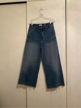 Kensie Vintage Liux (The Kaya) Dark Blue Wide-Leg High-Rise Crop Pockets Jeans